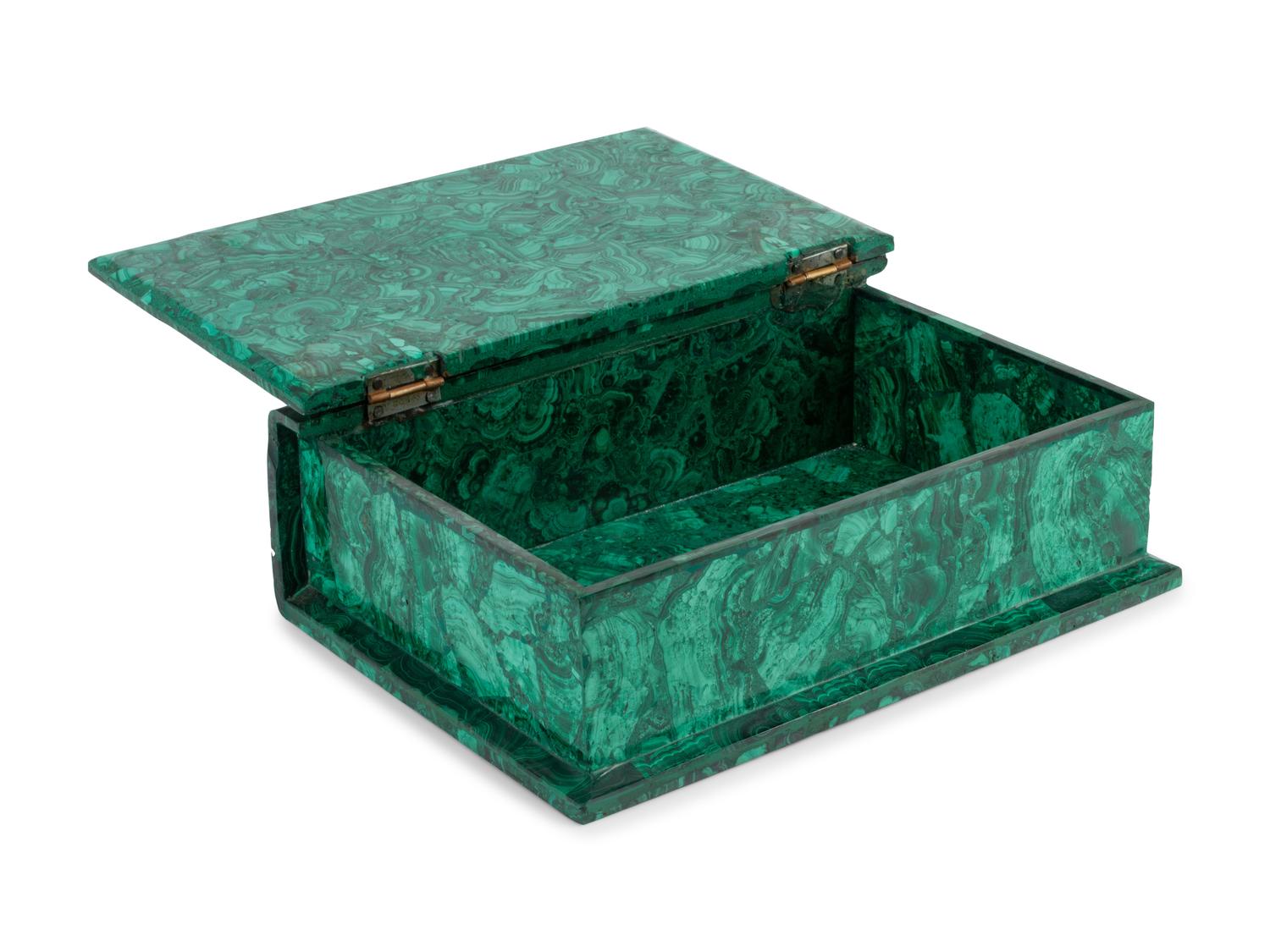 An Empire Style Gilt Metal Mounted Malachite Book-Form Table Casket