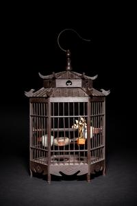 A Chinese Wood Pavilion-Form Bird Cage