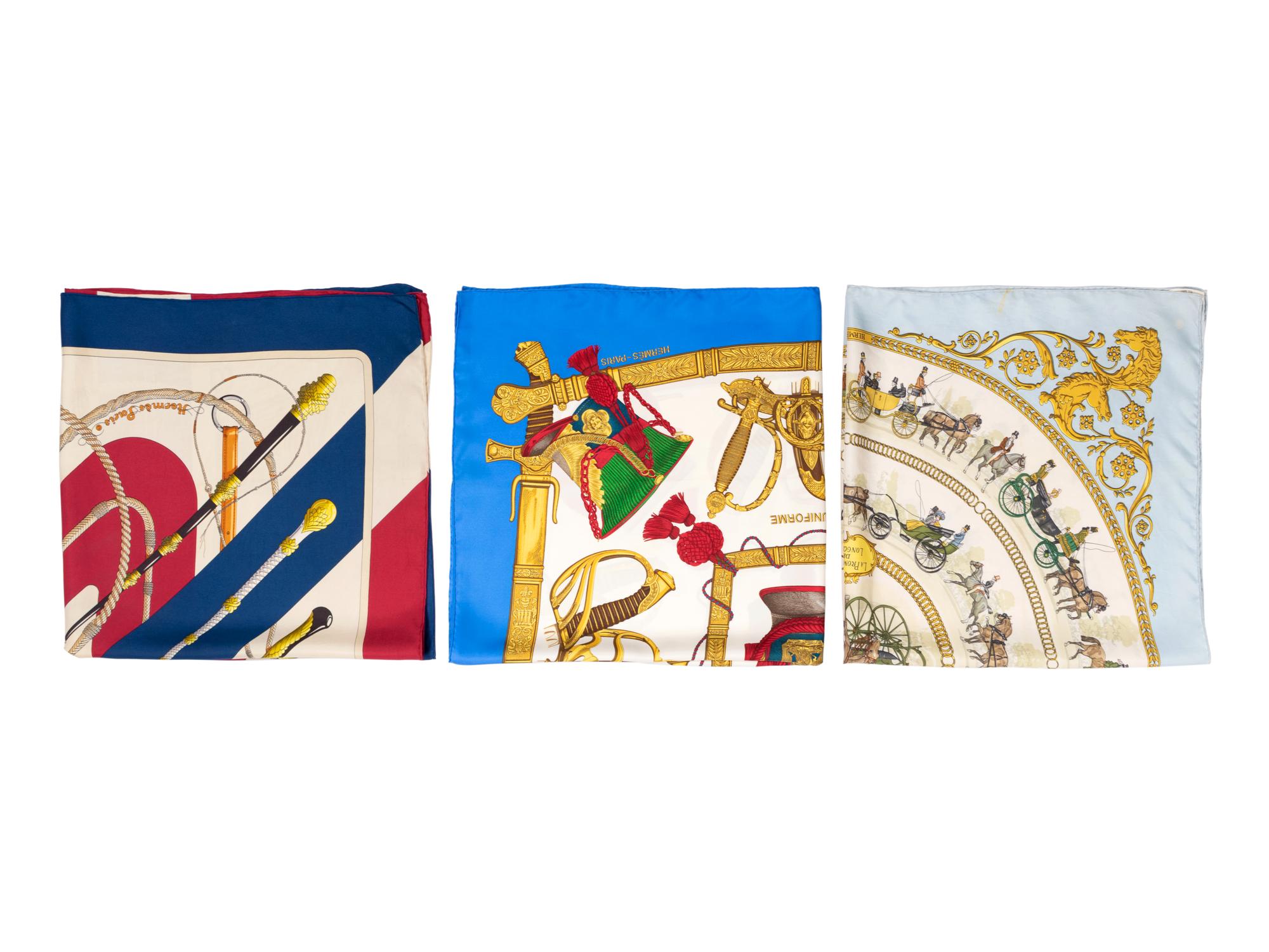 Three Hermès 90cm Silk Scarves