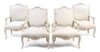 A Set of Four Louis XV Style Painted Fauteuils, Height 39 1/2 inches.