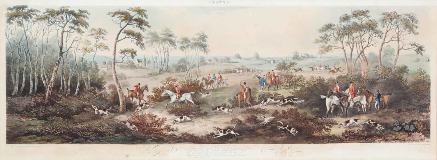 Dean WOLSTENHOLME Sr., after - George SUTHERLAND, engraver Image 8 1/2 x 25 1/2 inches. — Full Cry - The Death - Refreshment - Going Out [Plates I-IV]