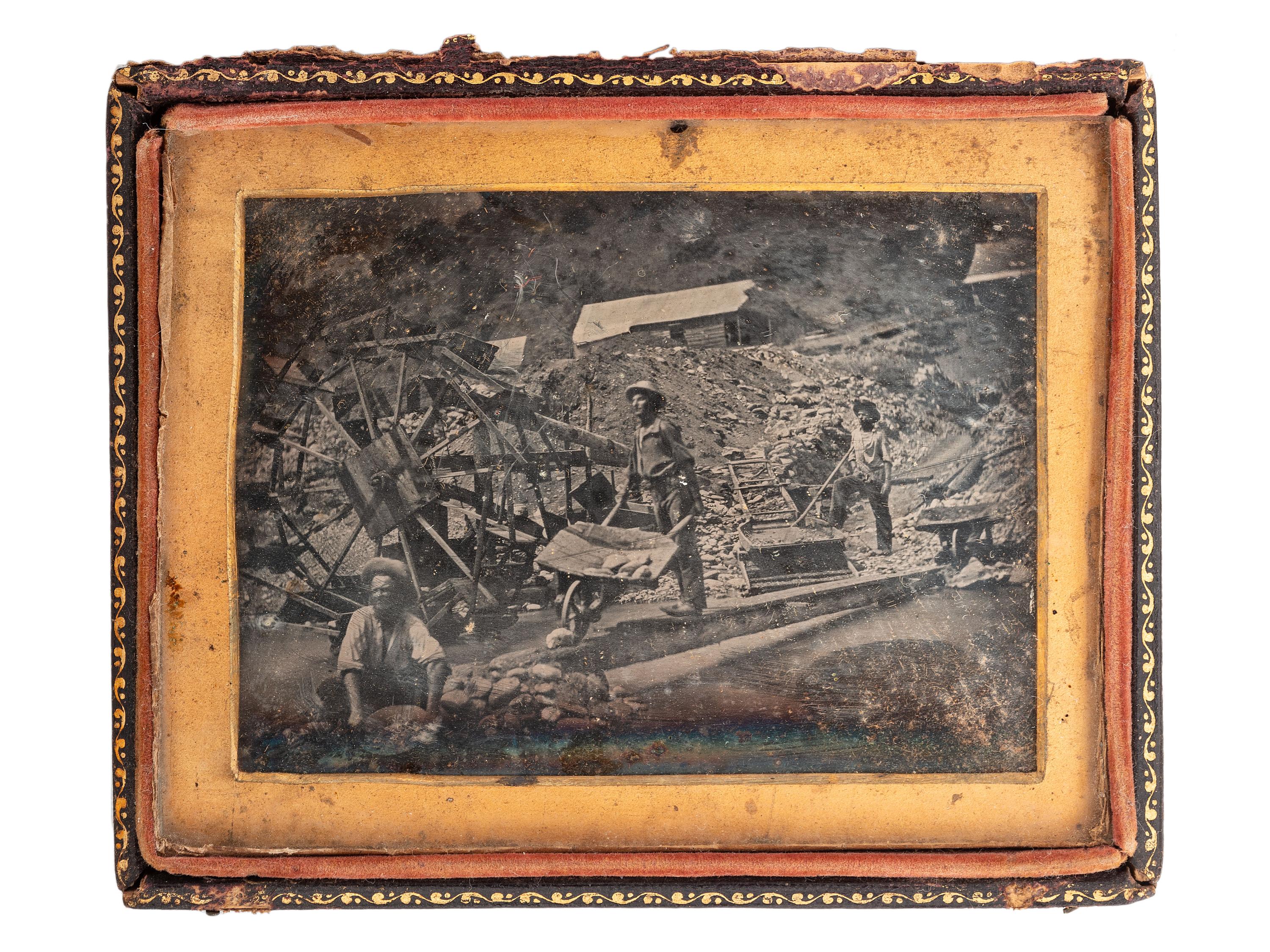 [GOLD RUSH - EARLY PHOTOGRAPHY]. Two daguerreotypes of miner William J. Jewell (1818-1885) in the California gold fields. [Poverty Bar, California], [29 July 1852].