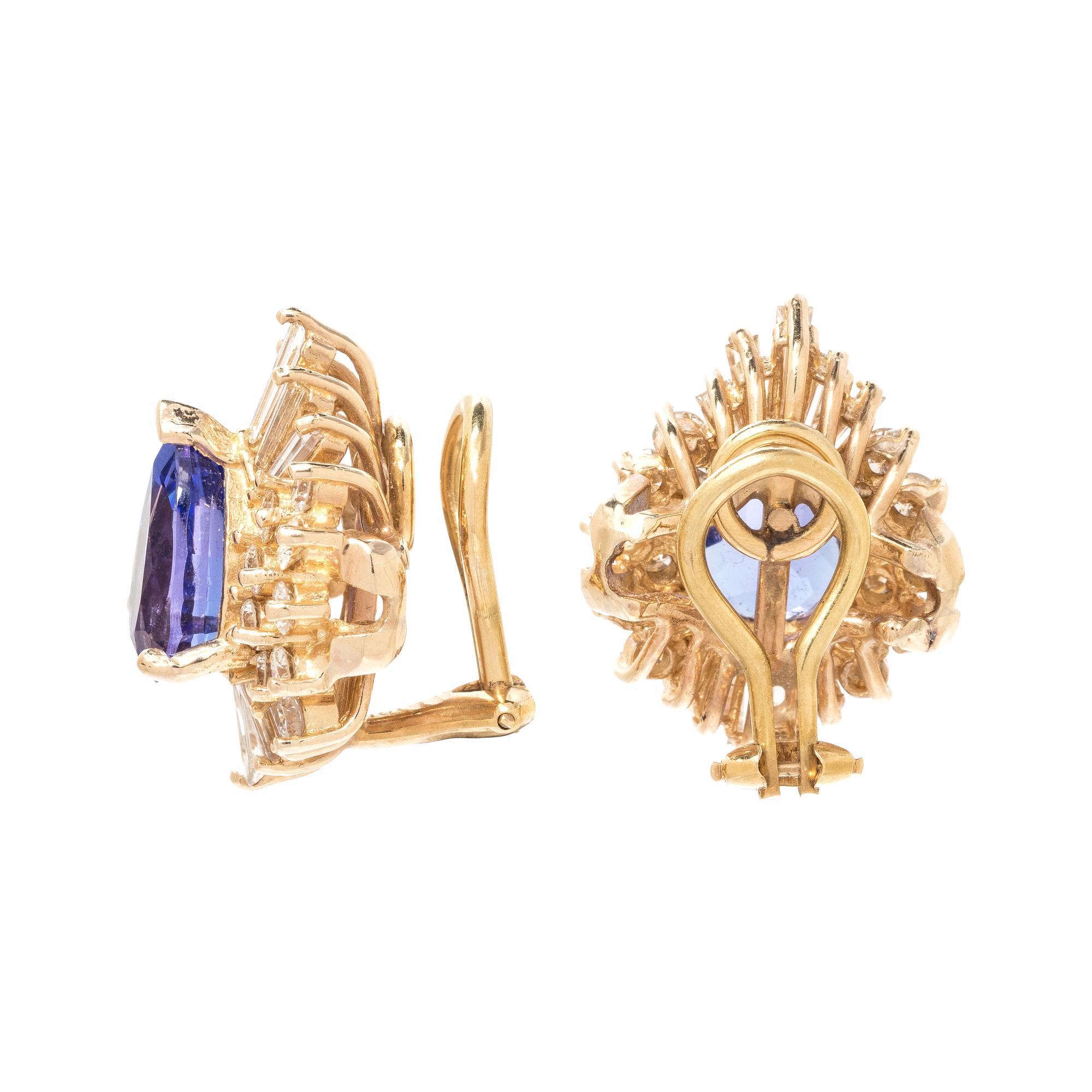 TANZANITE AND DIAMOND EARCLIPS