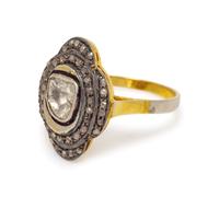 A Silver Topped Yellow Gold Plated and Diamond Ring,