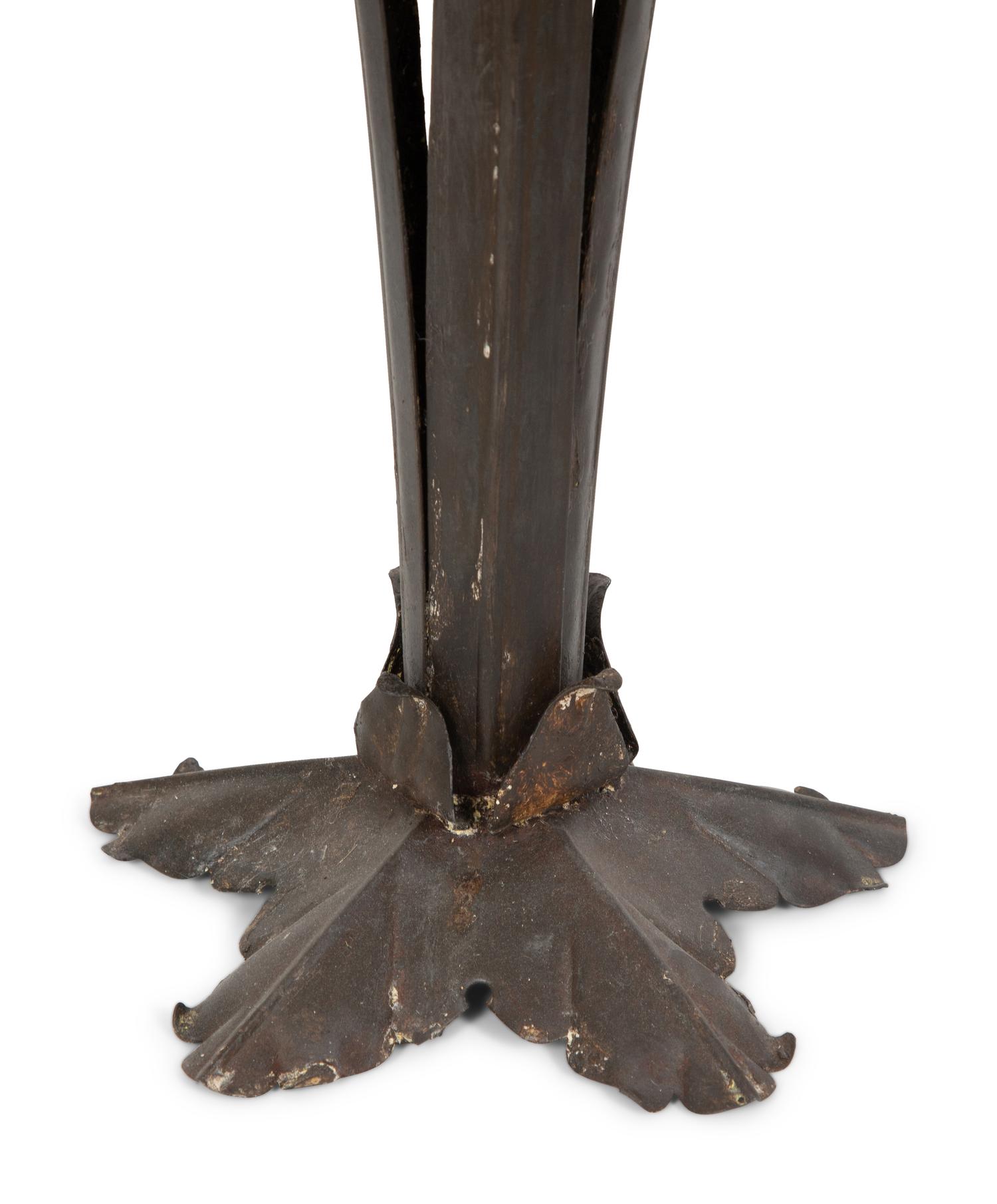 A Pair of Mizner Style Tile-Top Metal Side Tables