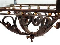 A Pair of Large Continental Wrought Iron and Etched Glass Lanterns