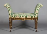 A Painted and Parcel Gilt Window Bench, Height 27 1/4 x width 39 x depth 12 1/2 inches.