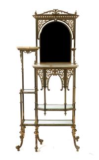 A Victorian Gilt Metal, Onyx and Glass Etagere, Height 72 x width 29 x depth 11 inches.