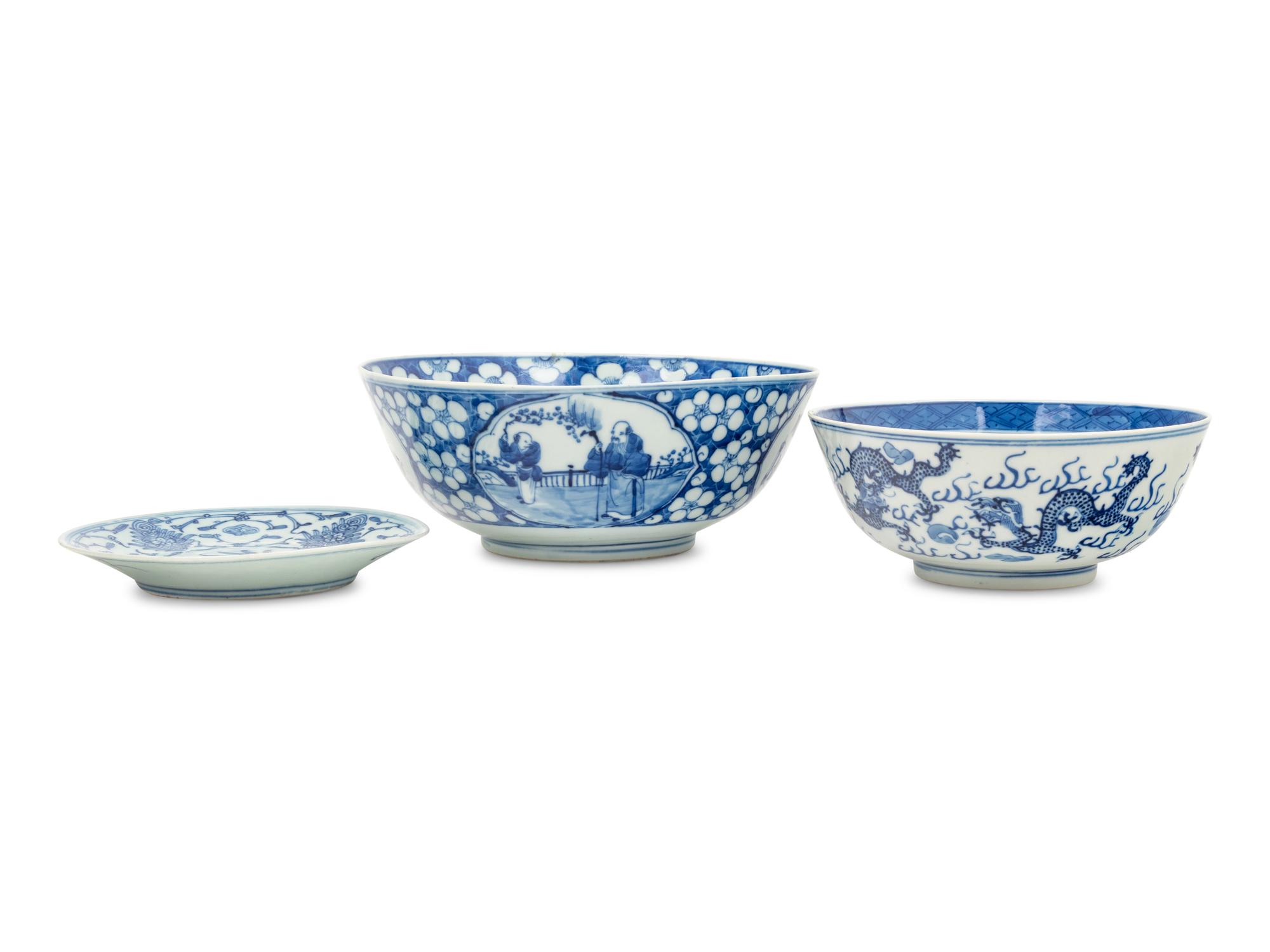 Three Chinese Blue and White Porcelain Articles
