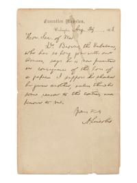 LINCOLN, Abraham (1809-1863). Autograph letter signed ("A. Lincoln") to Secretary of War Edwin M. Stanton. Executive Mansion, Washington, D.C., 29 August 1863.