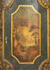 A Pair of Italian Painted Faux Marble and Parcel-Gilt Corner Cabinets
