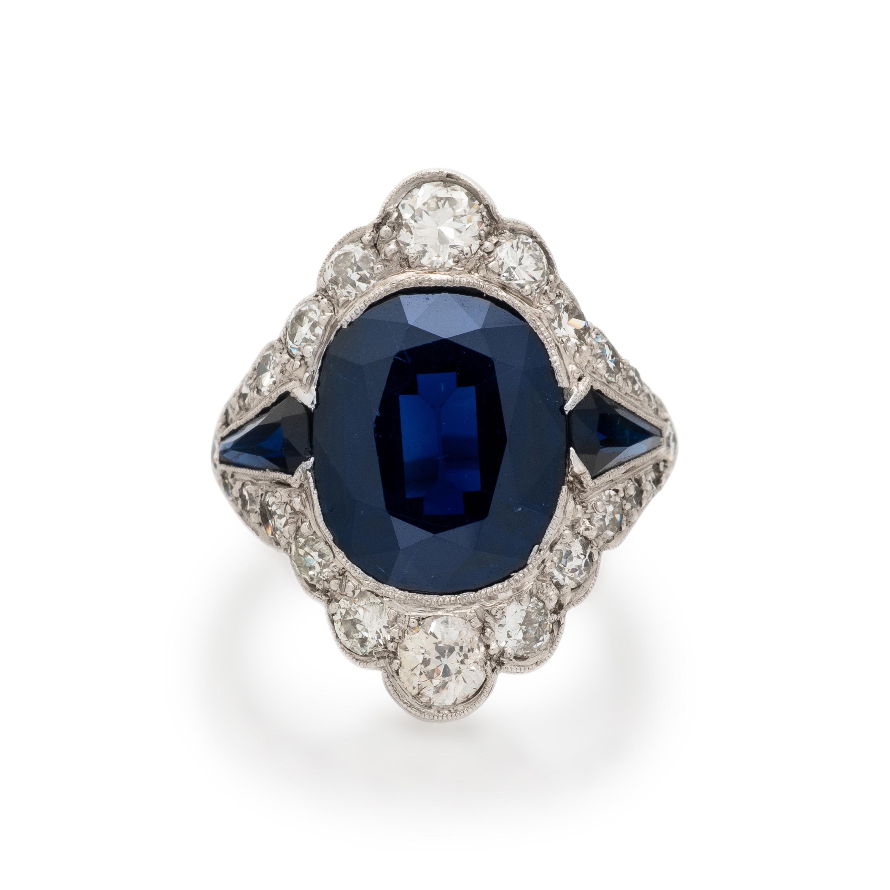 SAPPHIRE, DIAMOND, AND PLATINUM RING
