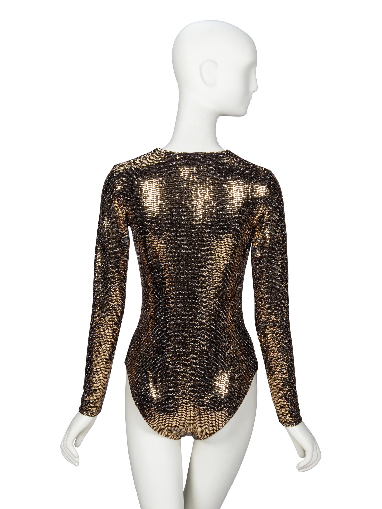 GUCCI, GOLD SEQUIN STRETCH BODYSUIT