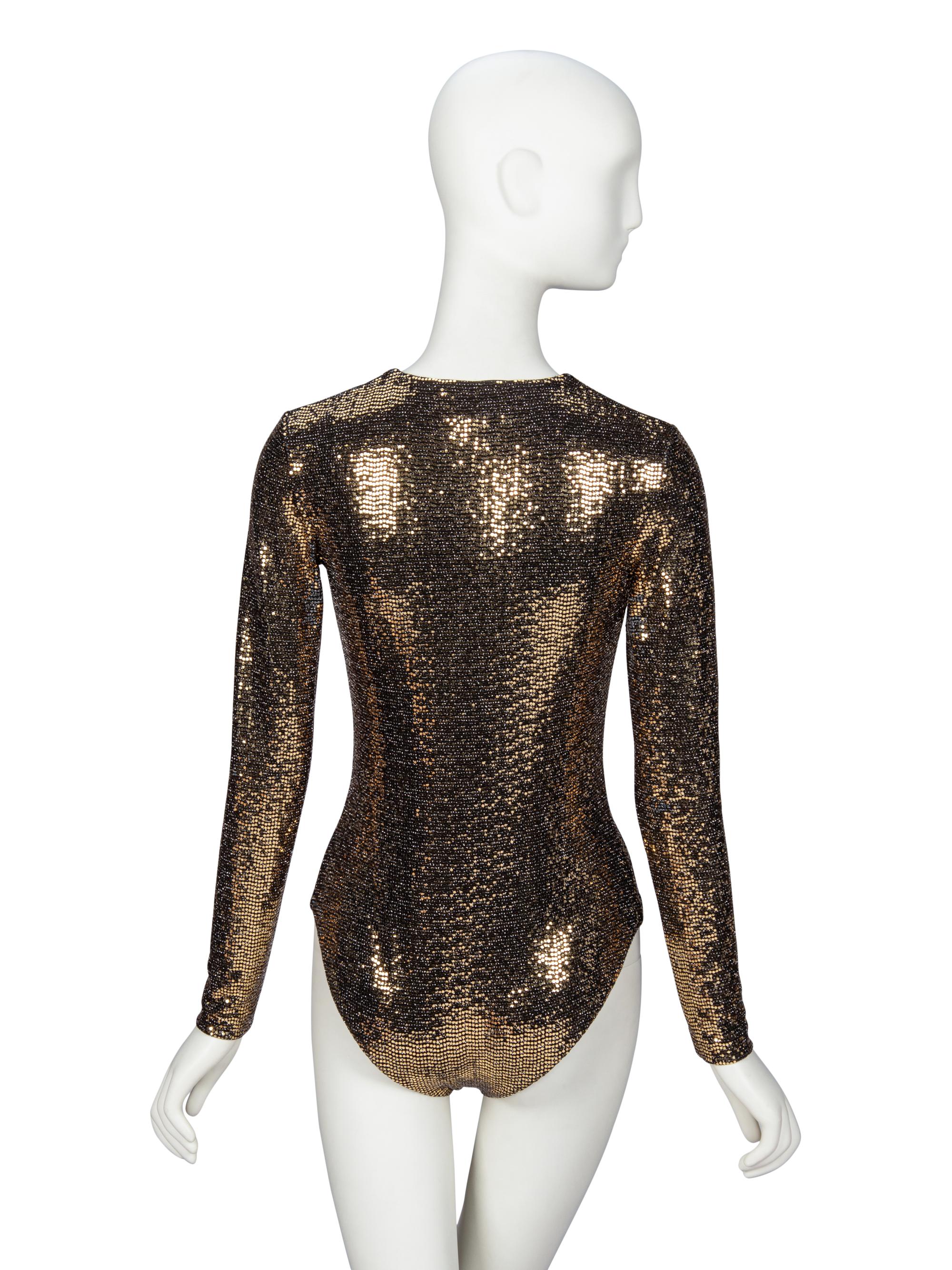 GUCCI, GOLD SEQUIN STRETCH BODYSUIT