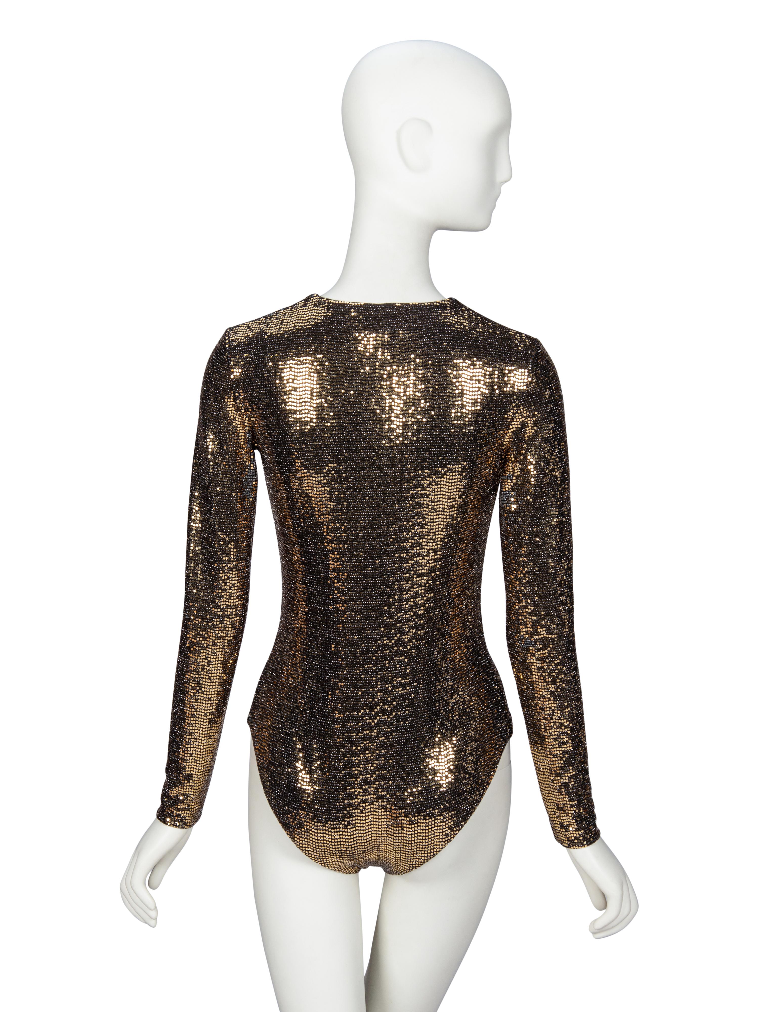 GUCCI, GOLD SEQUIN STRETCH BODYSUIT