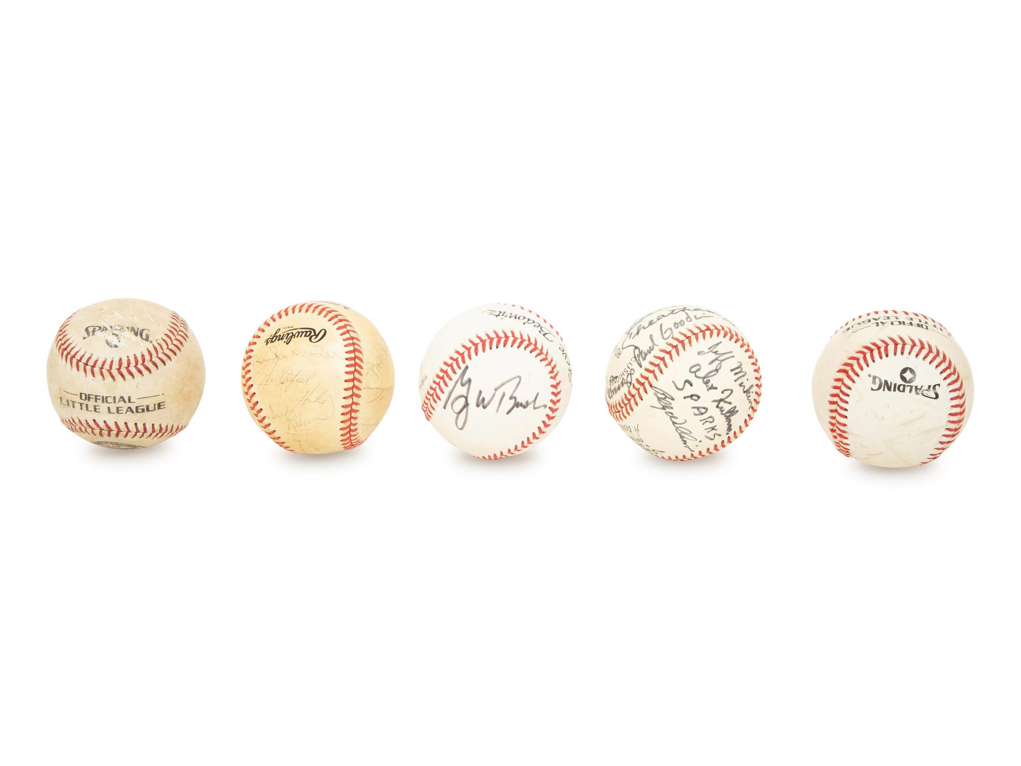 A Group of Five Baseballs, Three Signed