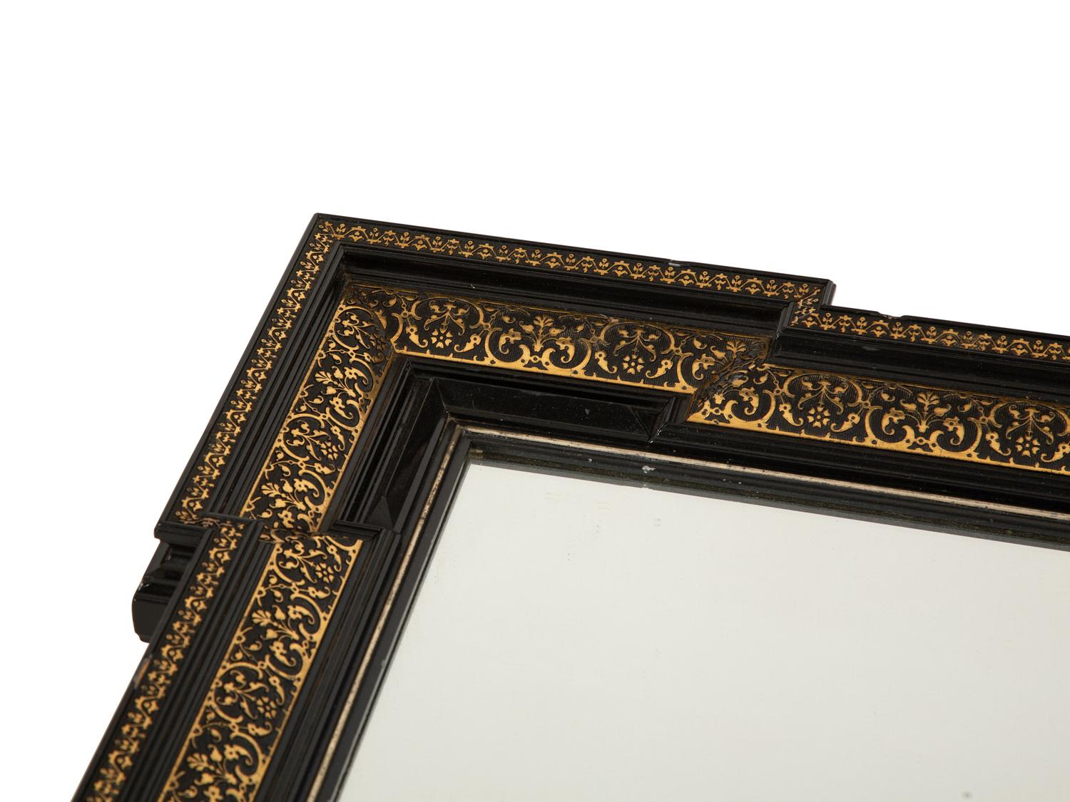 A Neoclassical Style Ebonized Low Table with a Brass Inlaid Framed Mirror Top — 20th Century