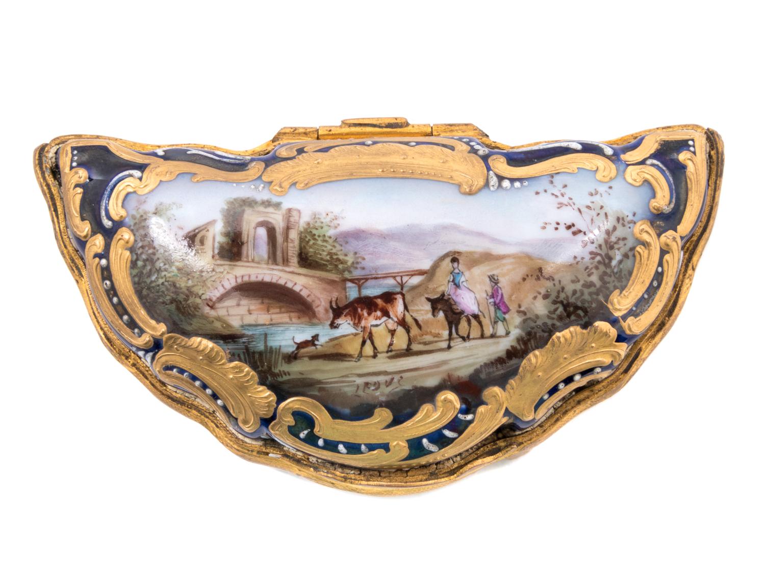 Three Sèvres Style Gilt Metal Mounted Painted and Parcel Gilt Porcelain Boxes