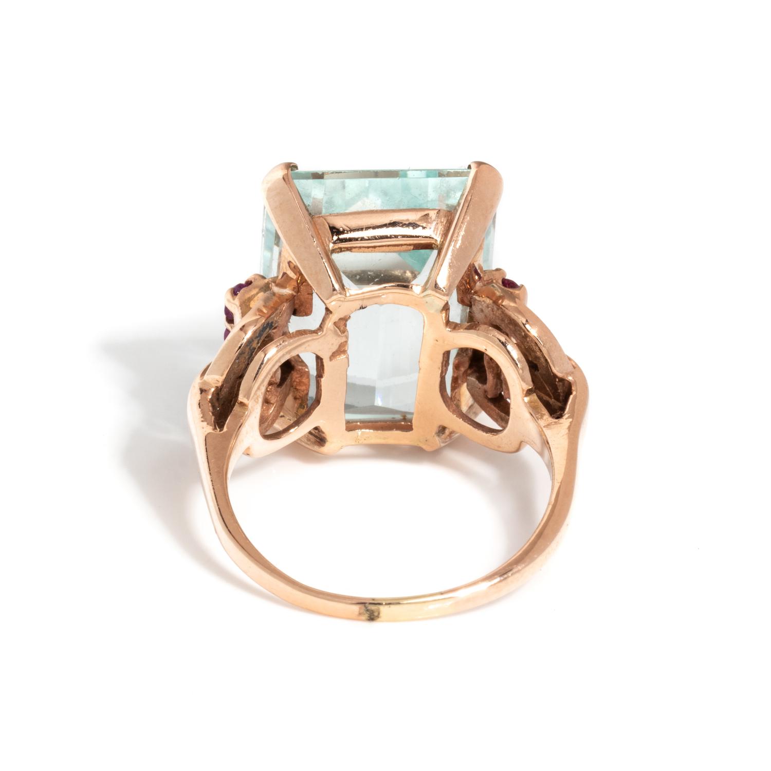 RETRO, AQUAMARINE AND RUBY RING