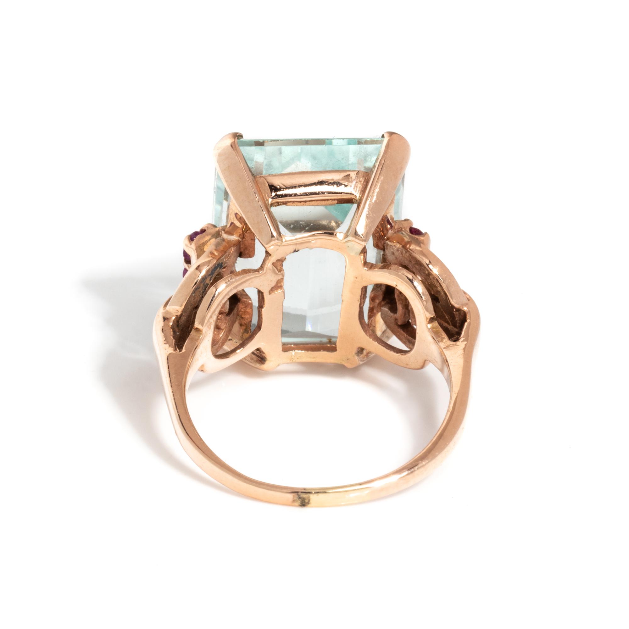 RETRO, AQUAMARINE AND RUBY RING