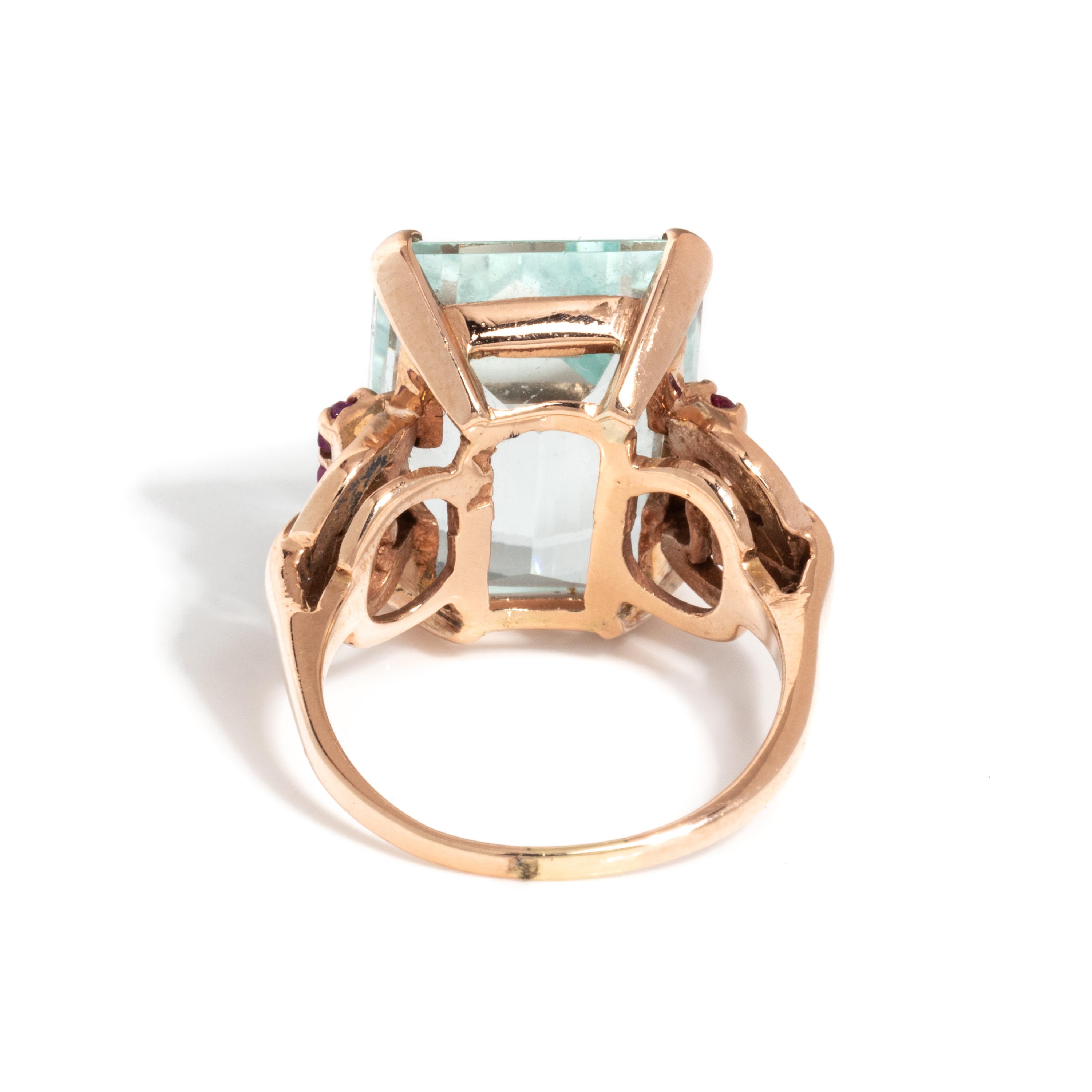 RETRO, AQUAMARINE AND RUBY RING