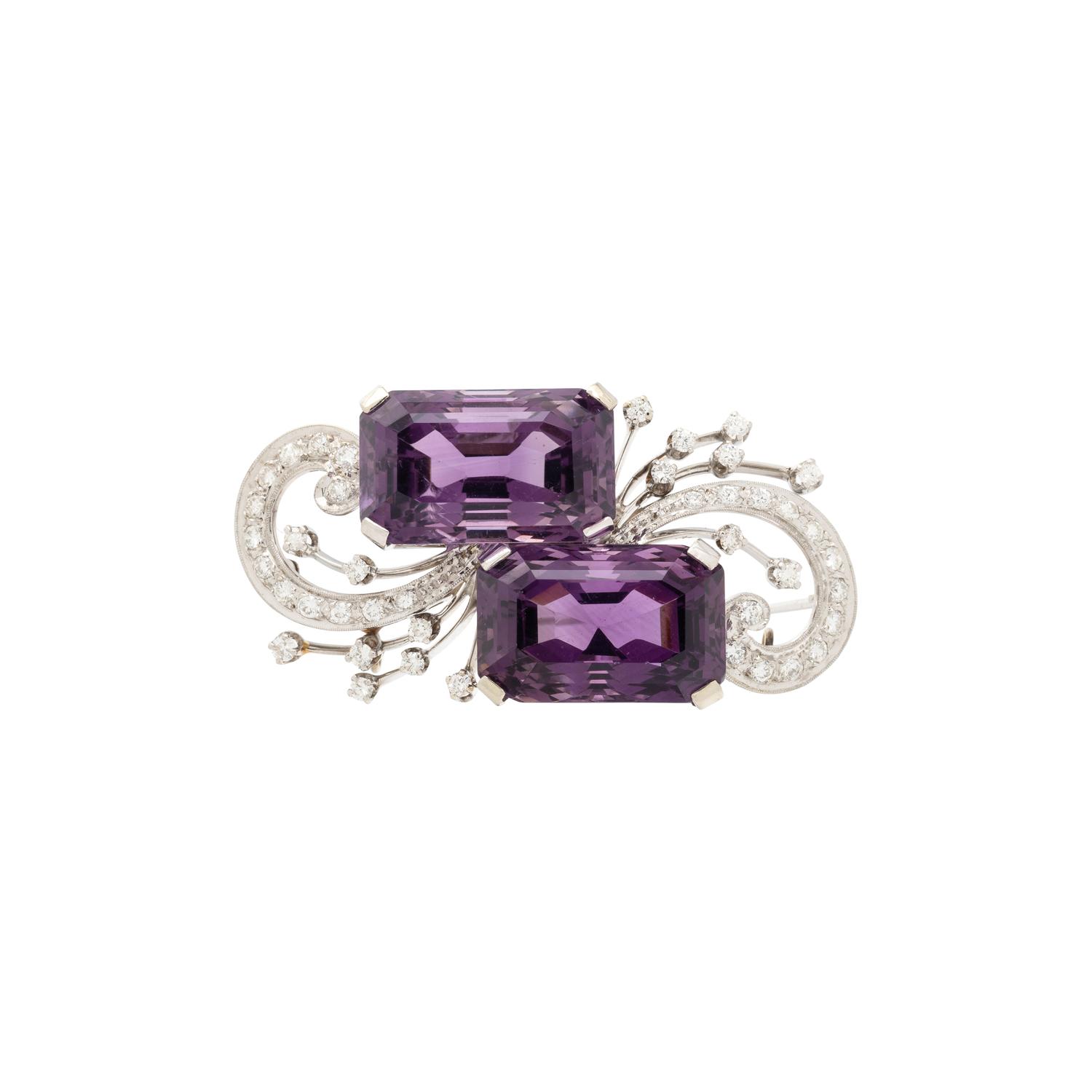AMETHYST AND DIAMOND PENDANT BROOCH