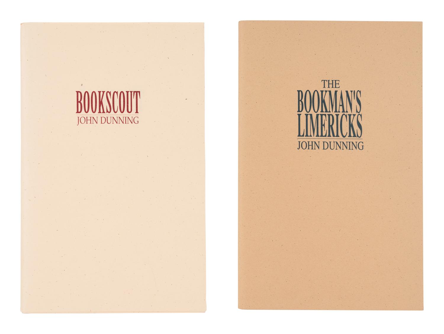 DUNNING, John (1942-2023). [The Cliff Janeway Series]. Booked to Die . 1992. -- The Bookman's Wake . 1995. -- The Bookman's Promise . 2004. -- The Sign of the Book . 2005. -- The Bookwoman's Last Fling . 2006. All New York: Scribner.