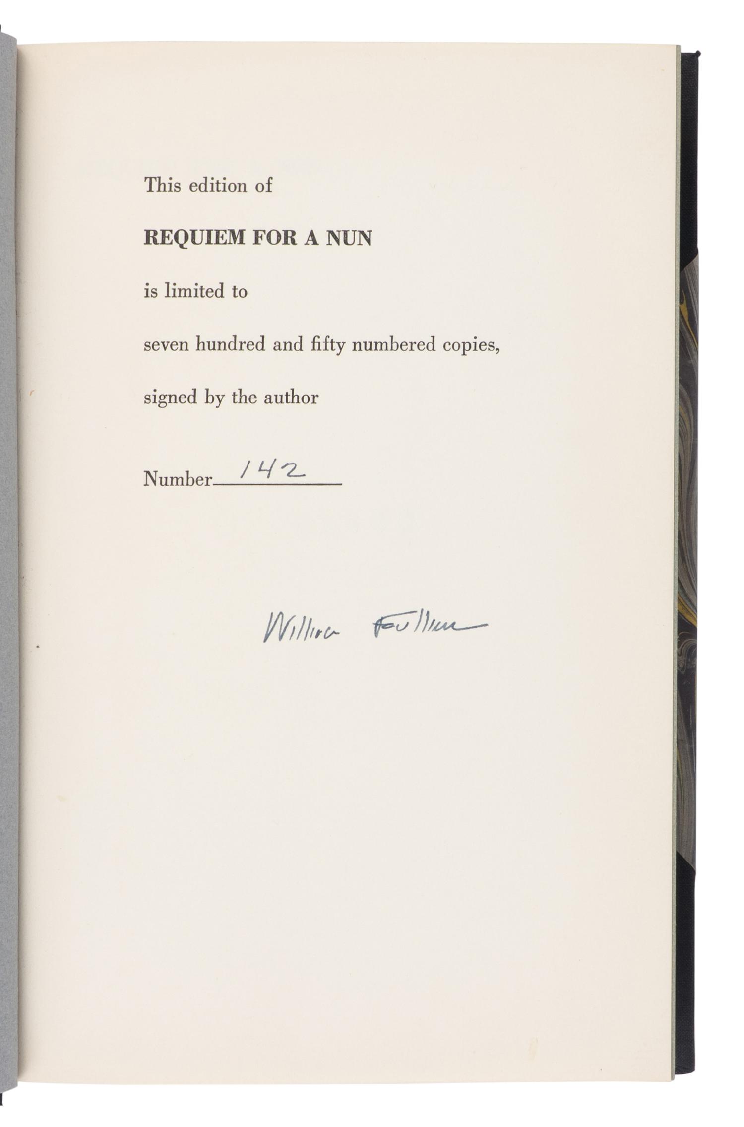 FAULKNER, William (1897-1962). Requiem for a Nun . New York: Random House, 1951.