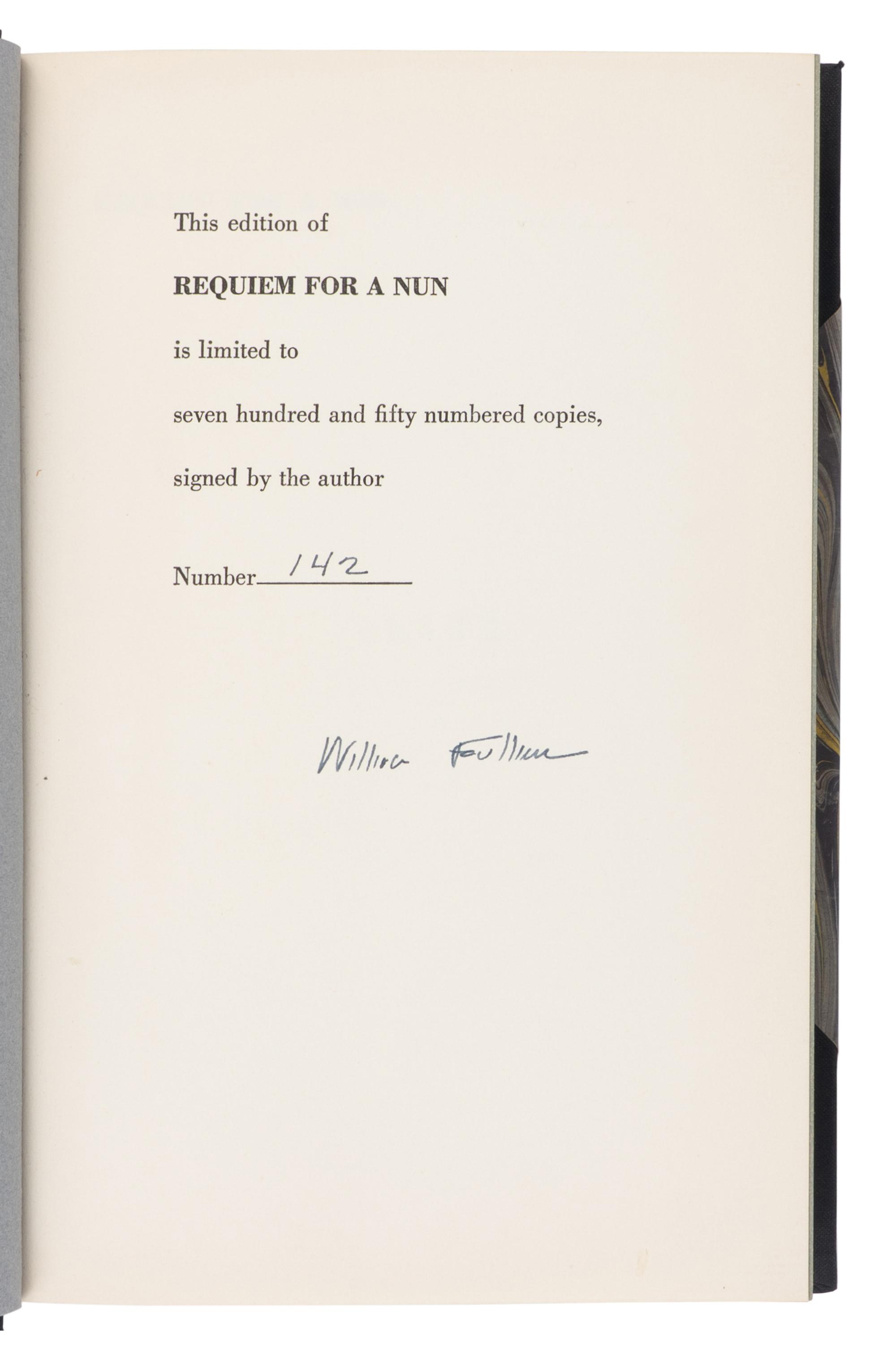 FAULKNER, William (1897-1962). Requiem for a Nun . New York: Random House, 1951.