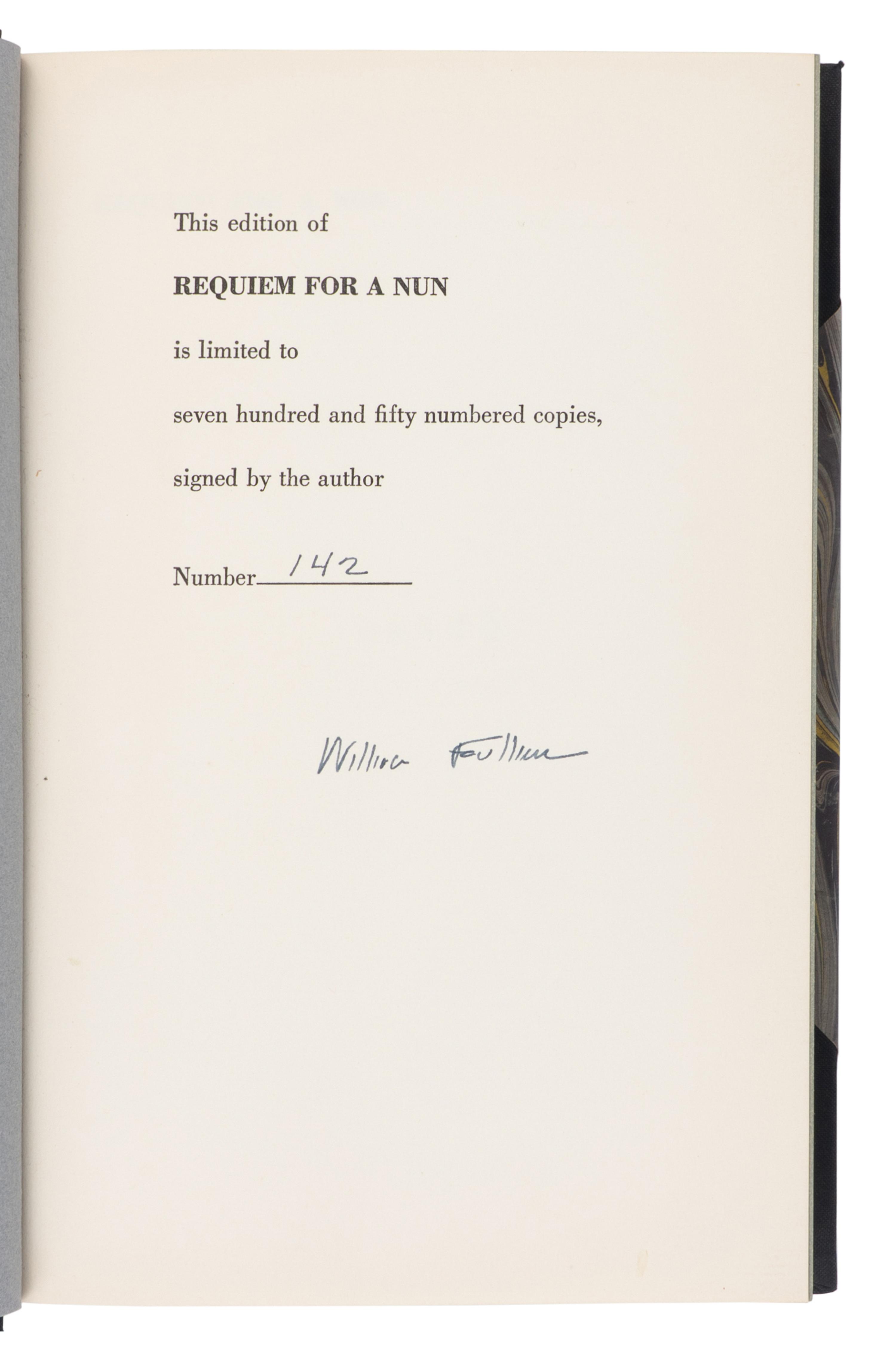 FAULKNER, William (1897-1962). Requiem for a Nun . New York: Random House, 1951.