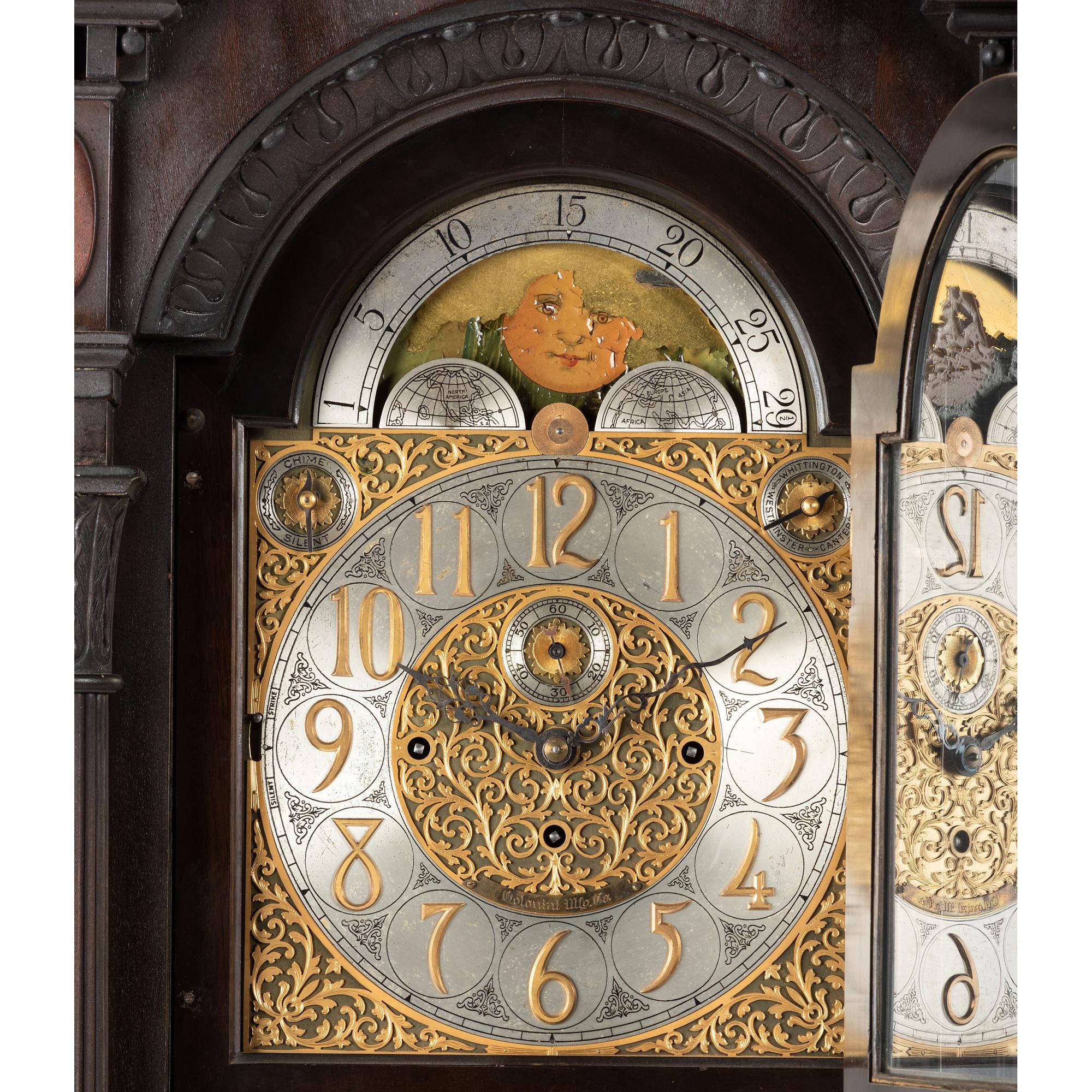 An American Mahogany Nine-Tube Tall Case Clock by Colonial Mfg. Co.