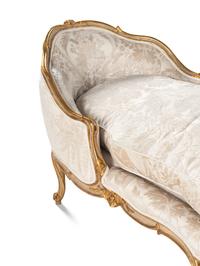 A Louis XV Painted and Parcel Gilt Duchesse en Bateau
