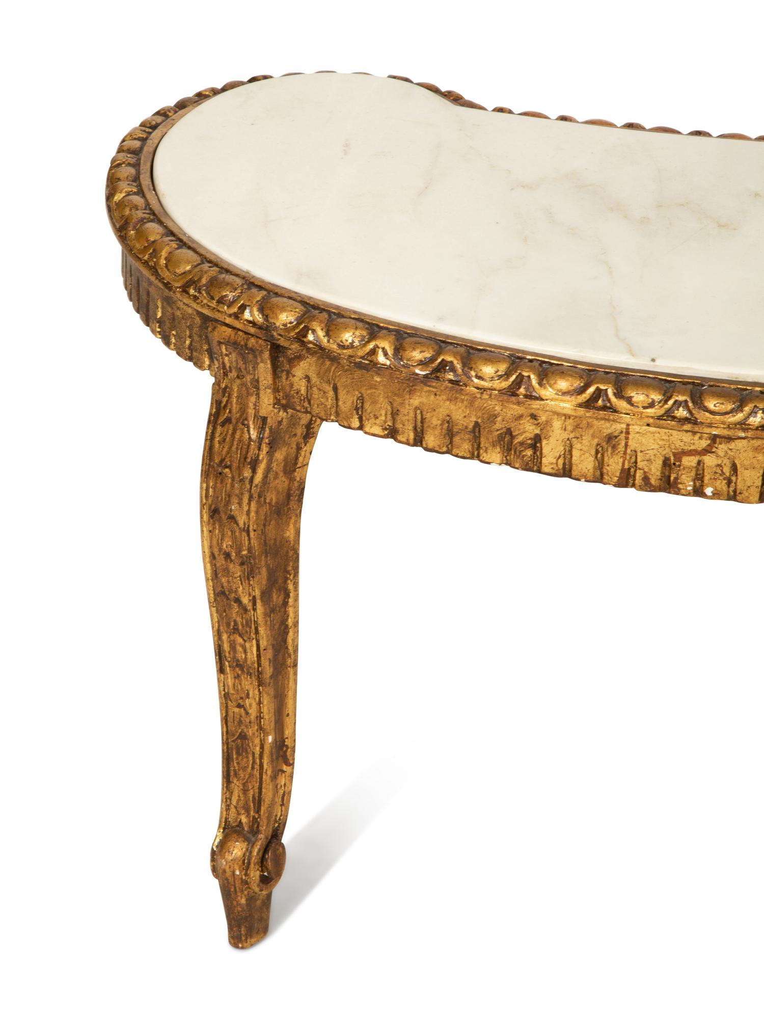 A Pair of Continental Giltwood Marble-Top Reniform Side Tables — 20th Century