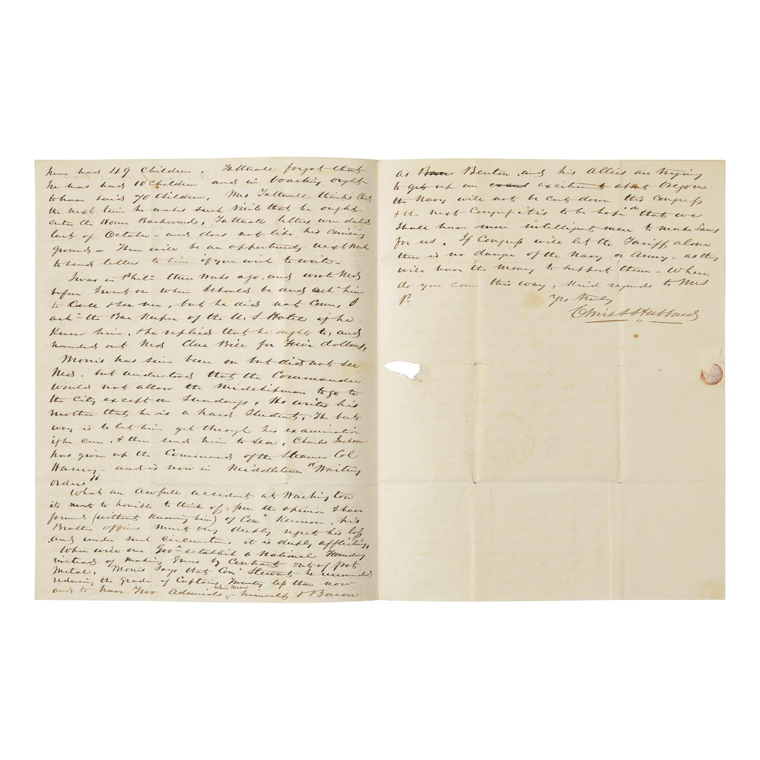 [Paulding, Hiram] [Liberia]. (Tattnall, Josiah). Autograph Letter, signed