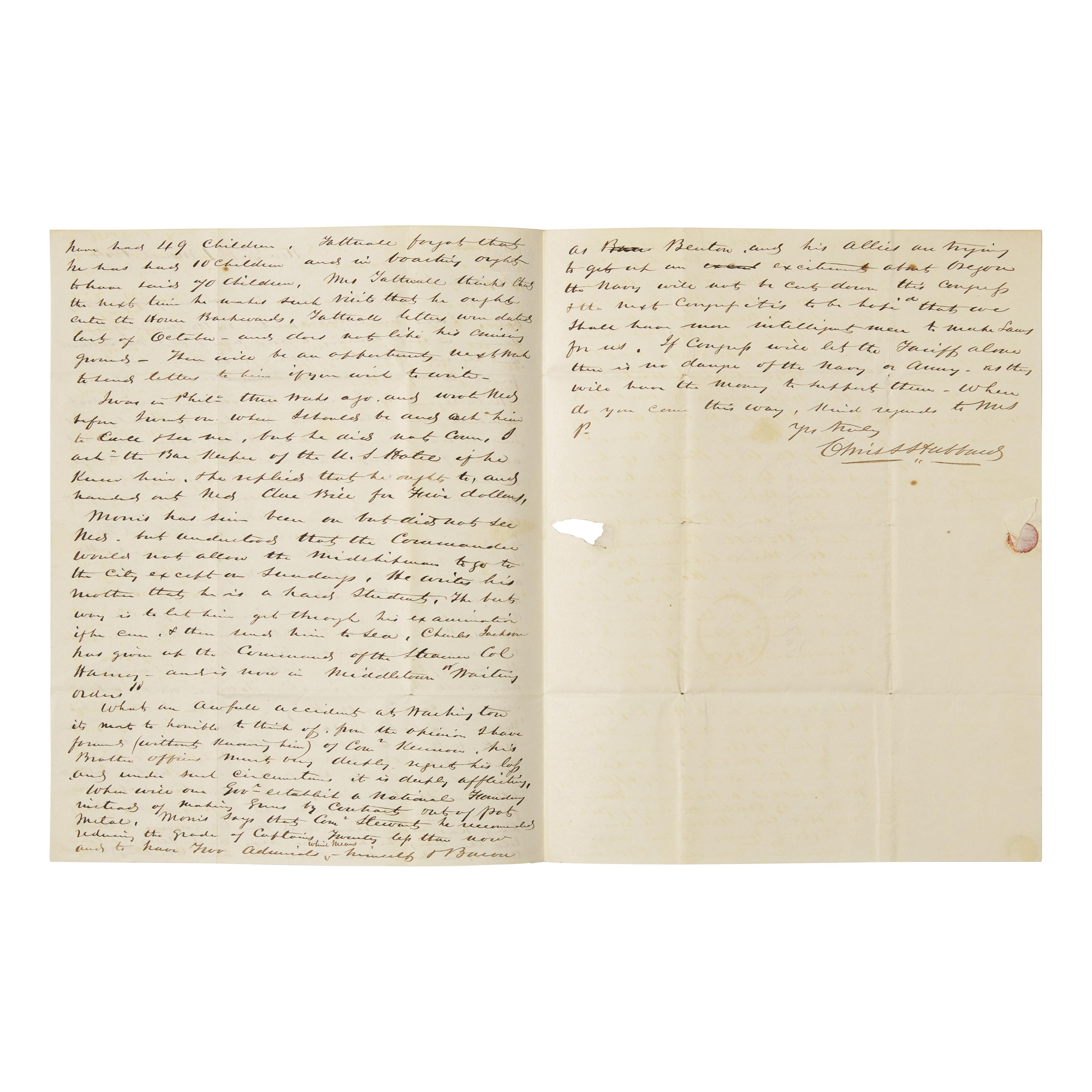 [Paulding, Hiram] [Liberia]. (Tattnall, Josiah). Autograph Letter, signed