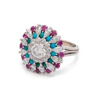 DIAMOND, RUBY AND TURQUOISE RING