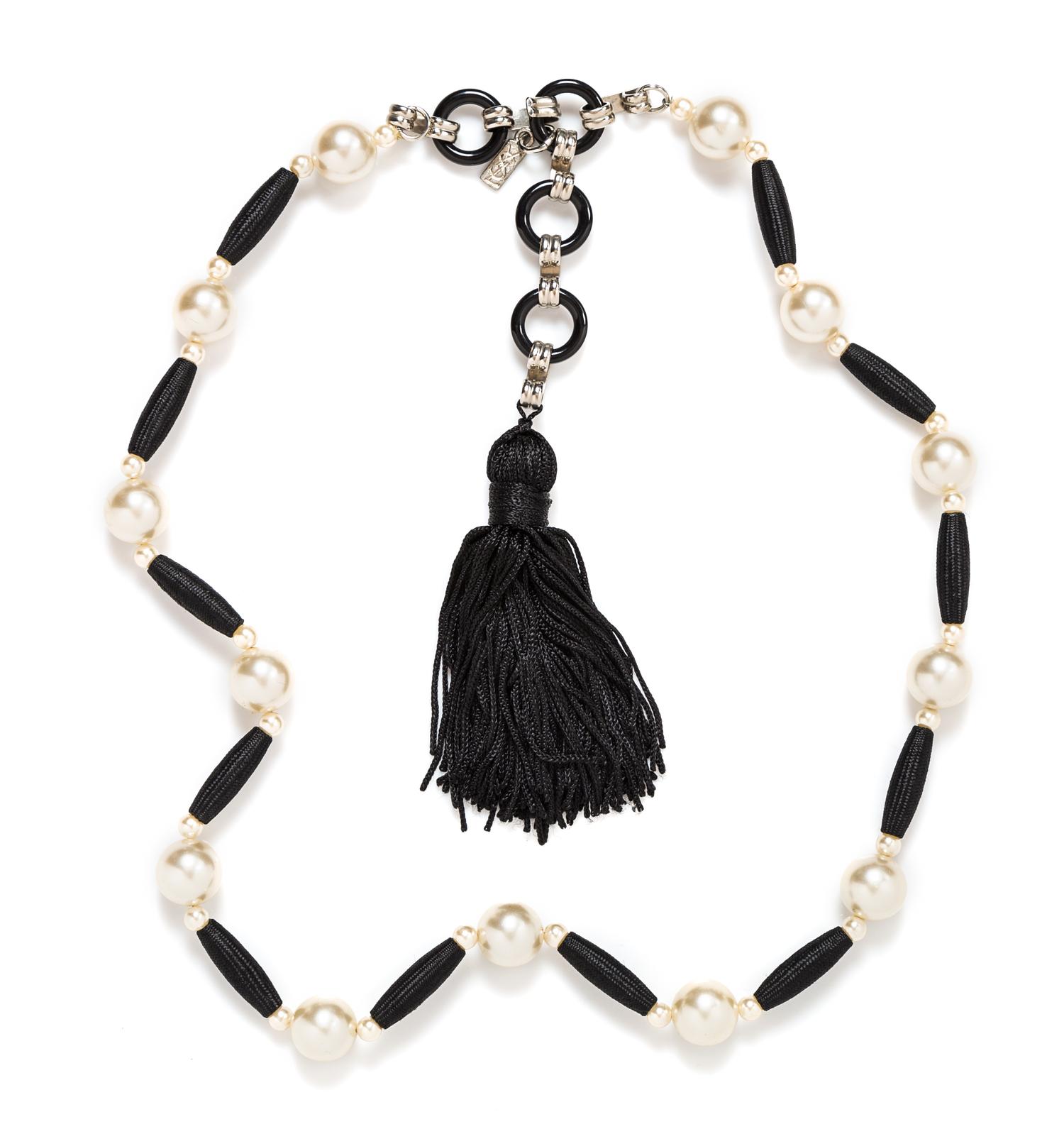 An Yves Saint Laurent Faux Pearl Tassel Necklace, 30.5" long.