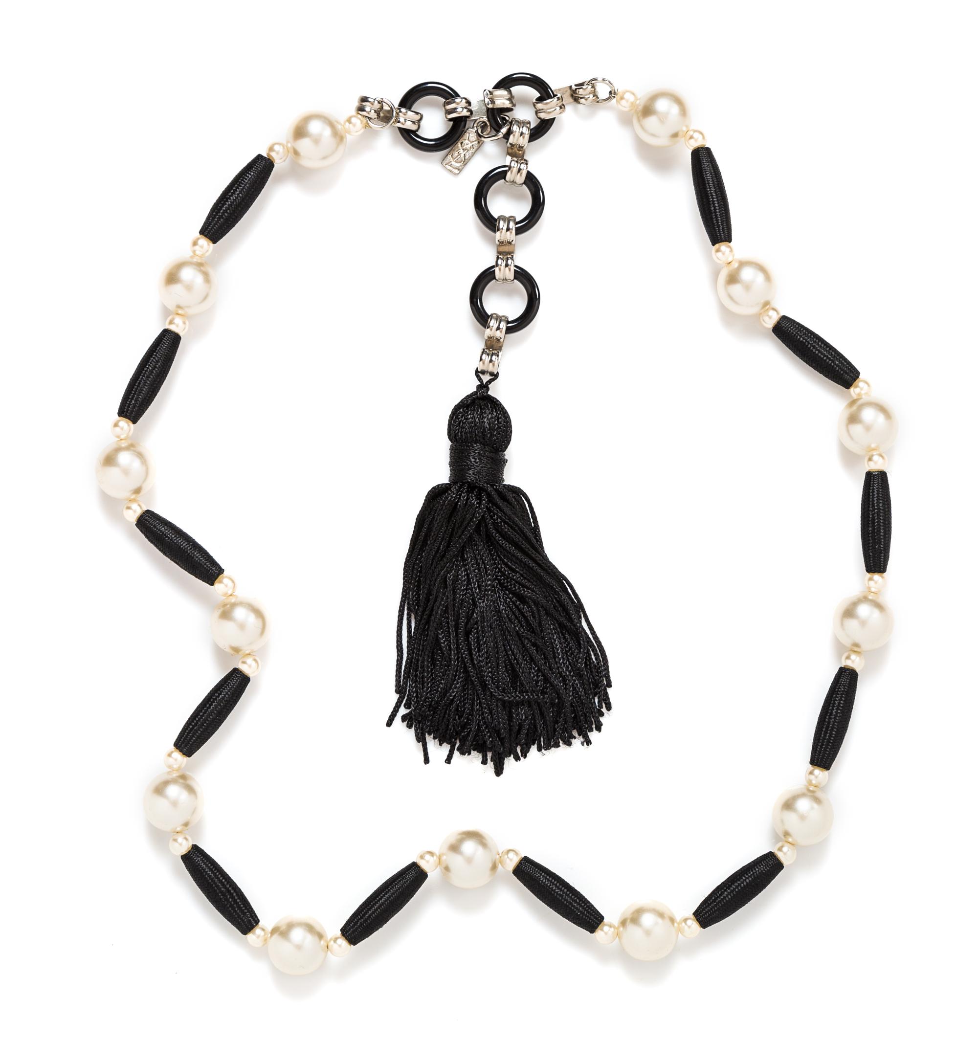 An Yves Saint Laurent Faux Pearl Tassel Necklace, 30.5" long.