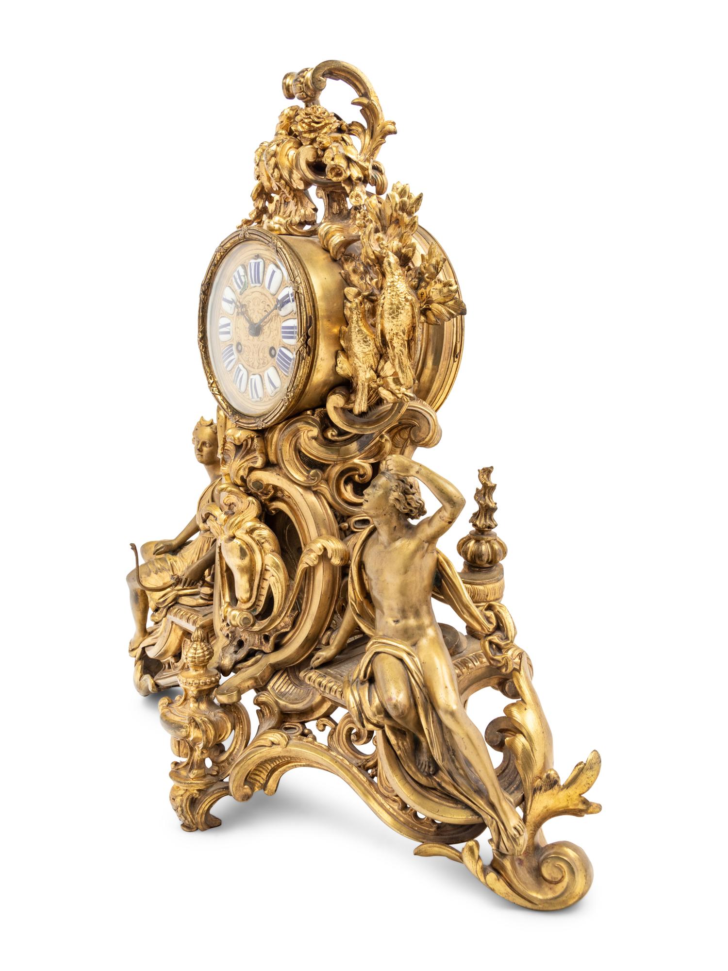 A Louis XV Style Gilt Bronze Figural Mantel Clock