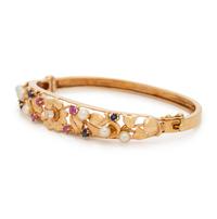 YELLOW GOLD AND GEMSTONE BANGLE BRACELET