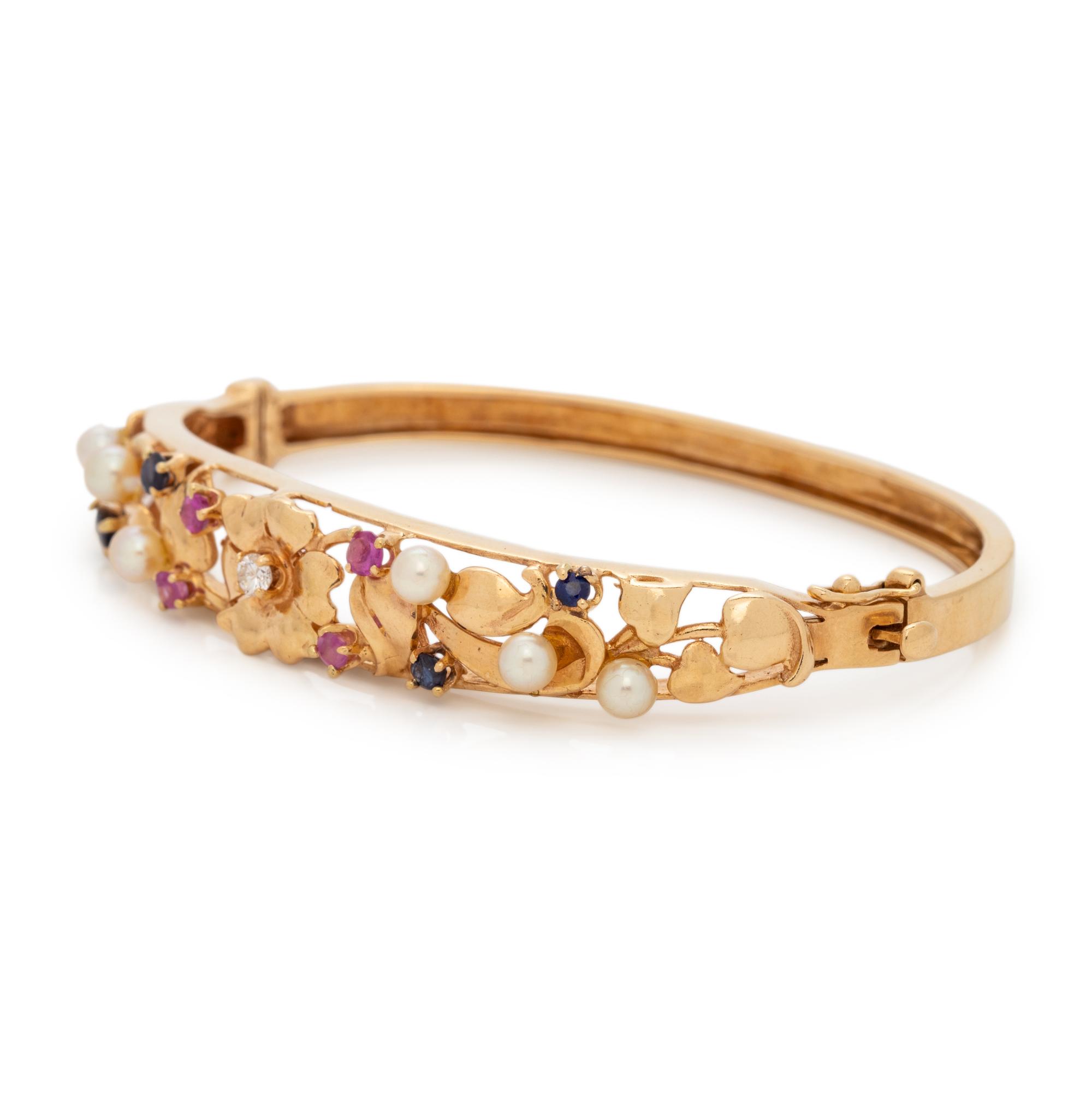 YELLOW GOLD AND GEMSTONE BANGLE BRACELET
