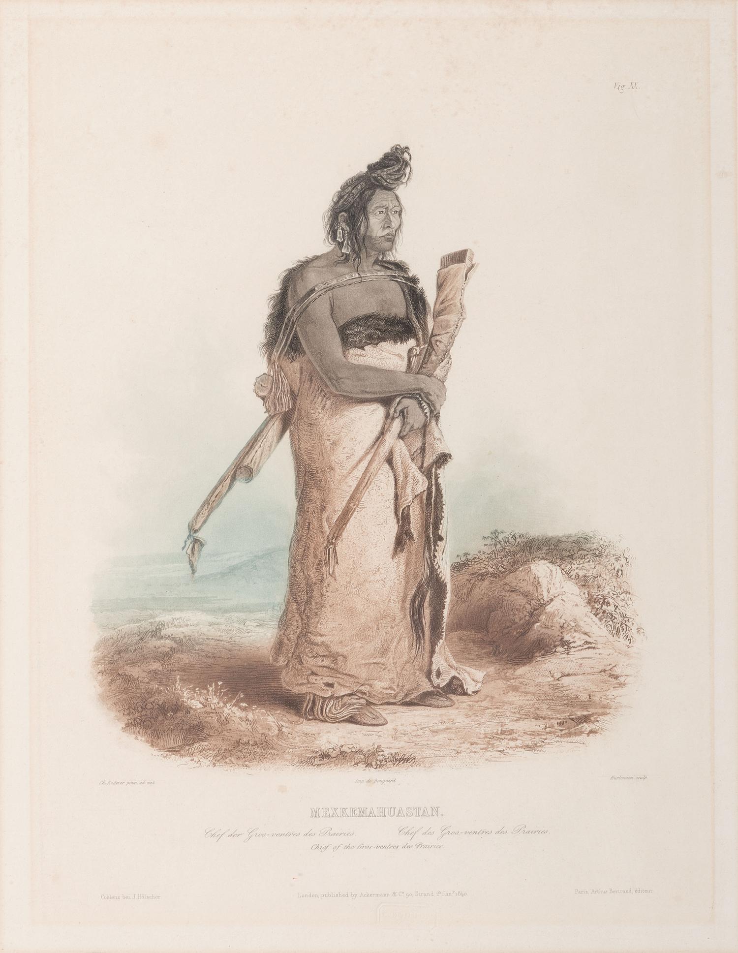 BODMER, Karl (1809-1893). ACKERMANN & Co., publisher. Mexkemahuastan...Chief of the Gros-ventres des Prairies.