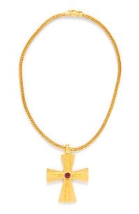 An 18 Karat Yellow Gold and Ruby Cross Necklace, Lalaounis, 27.00 dwts.