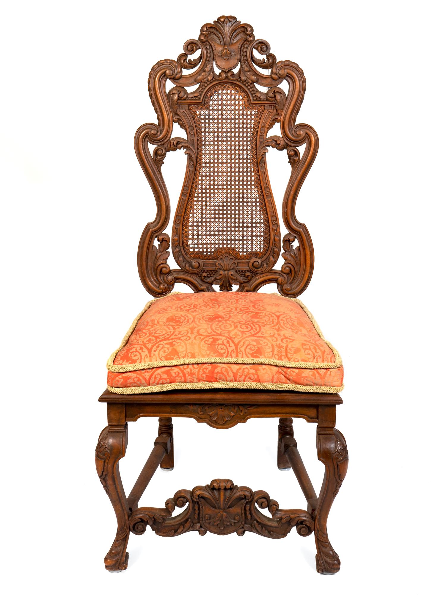 A Baroque Style Caned Walnut Side Chair — 20TH CENTURY