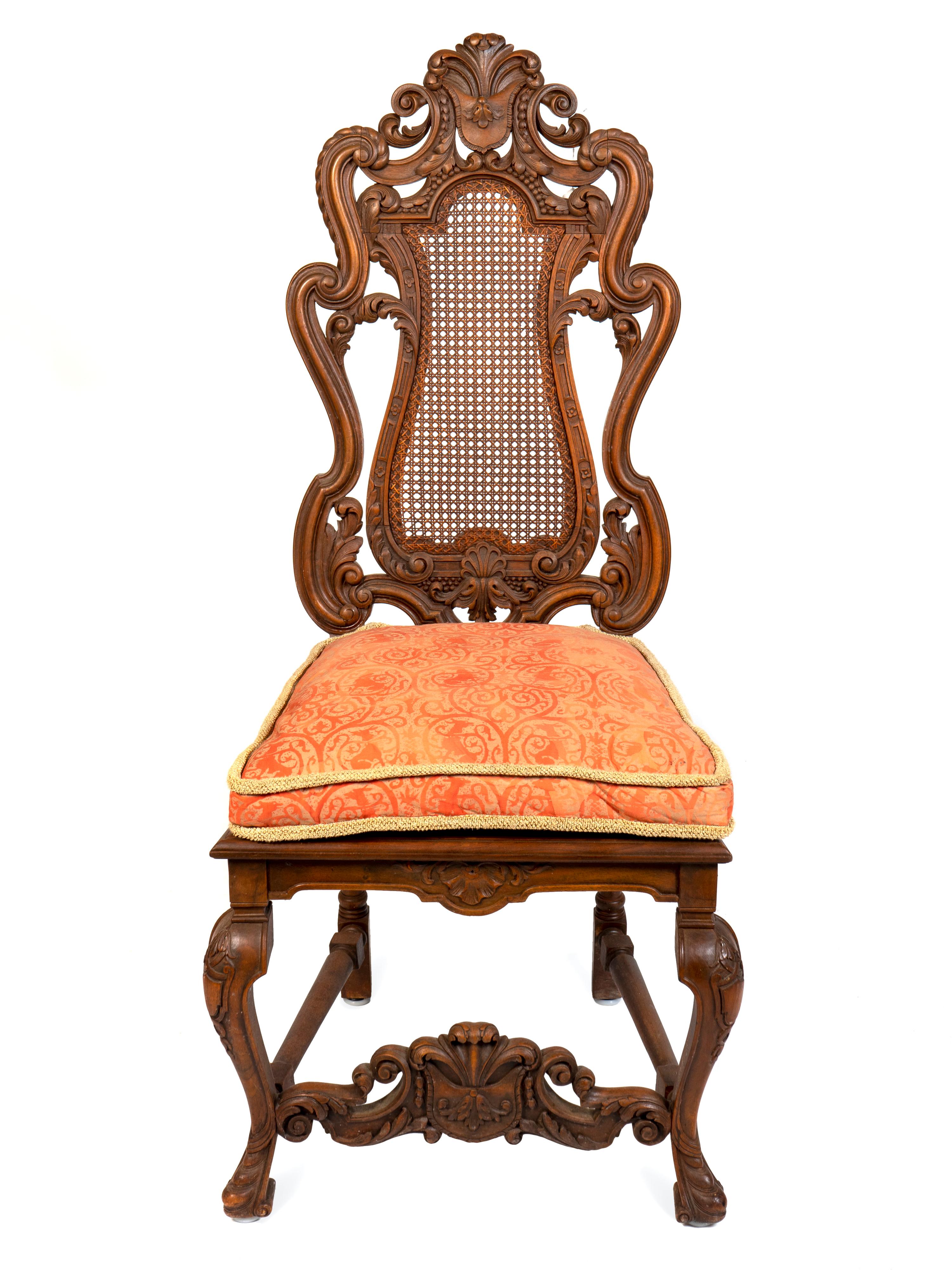 A Baroque Style Caned Walnut Side Chair — 20TH CENTURY