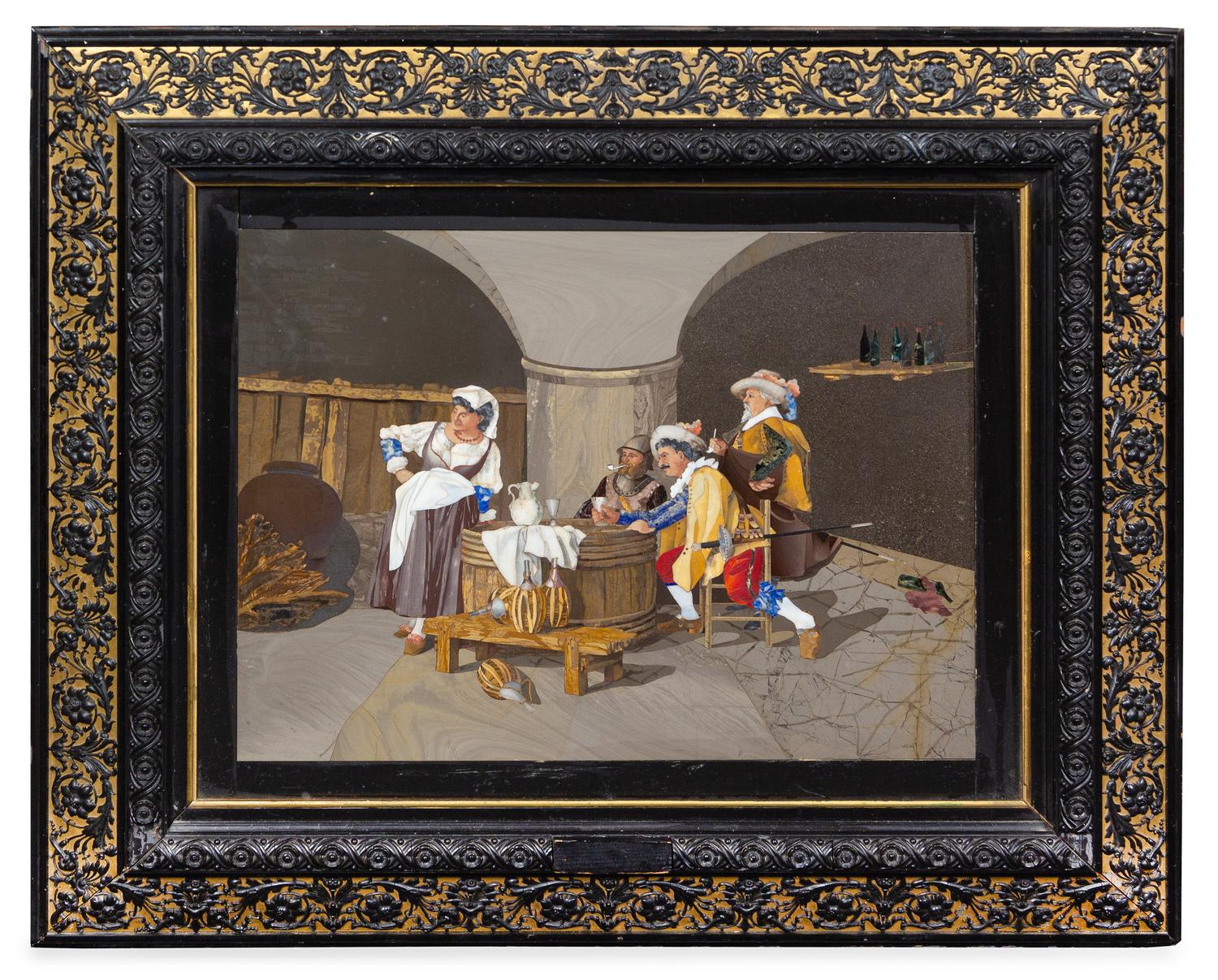 An Italian Pietra Dura Plaque Visible: 13 x 18 inches.