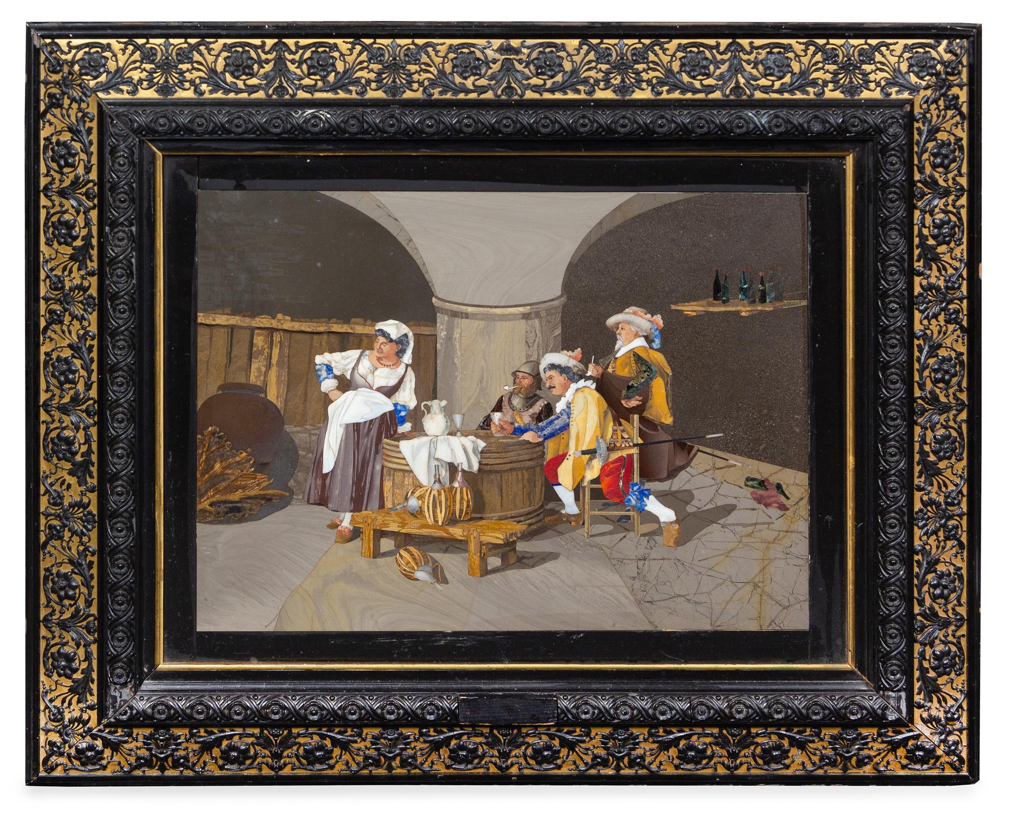 An Italian Pietra Dura Plaque Visible: 13 x 18 inches.