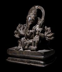 An Indian Bronze Figural Group of Ganesh and an Attendant