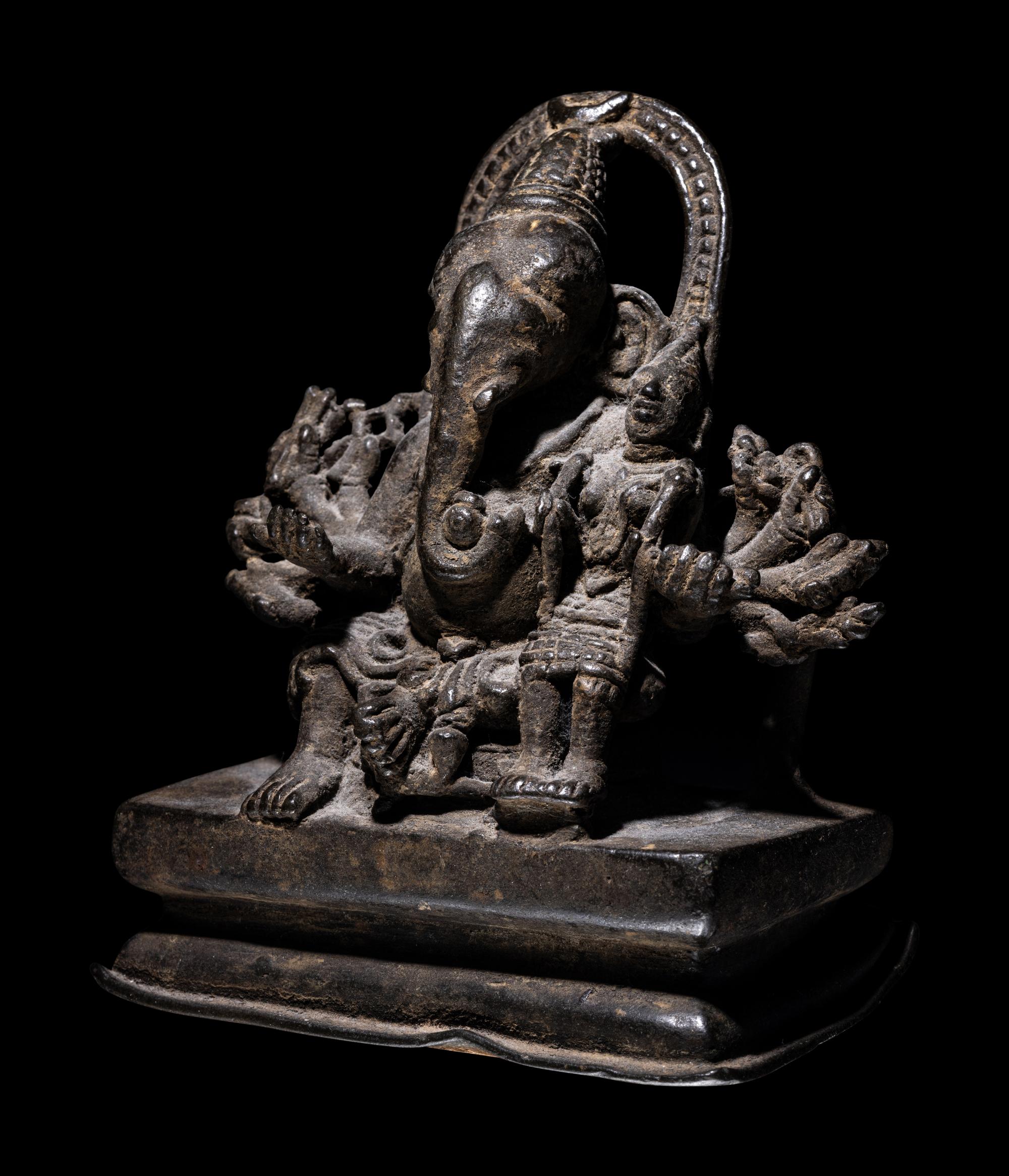 An Indian Bronze Figural Group of Ganesh and an Attendant