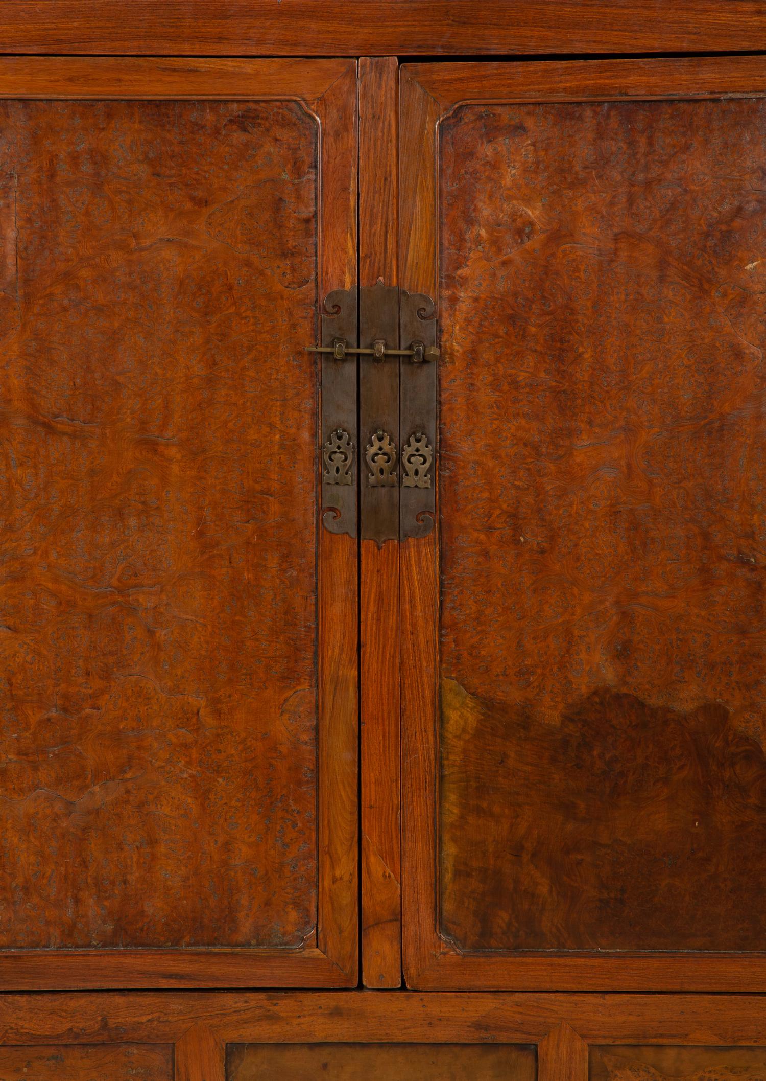 A Chinese Huanghuali and Burl Veneer Cabinet